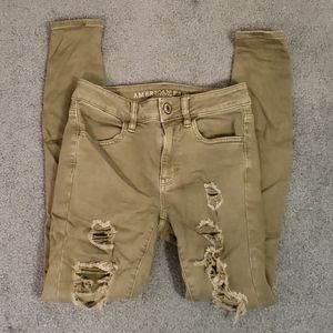 Women's American Eagle Ripped Green Jeans size 0